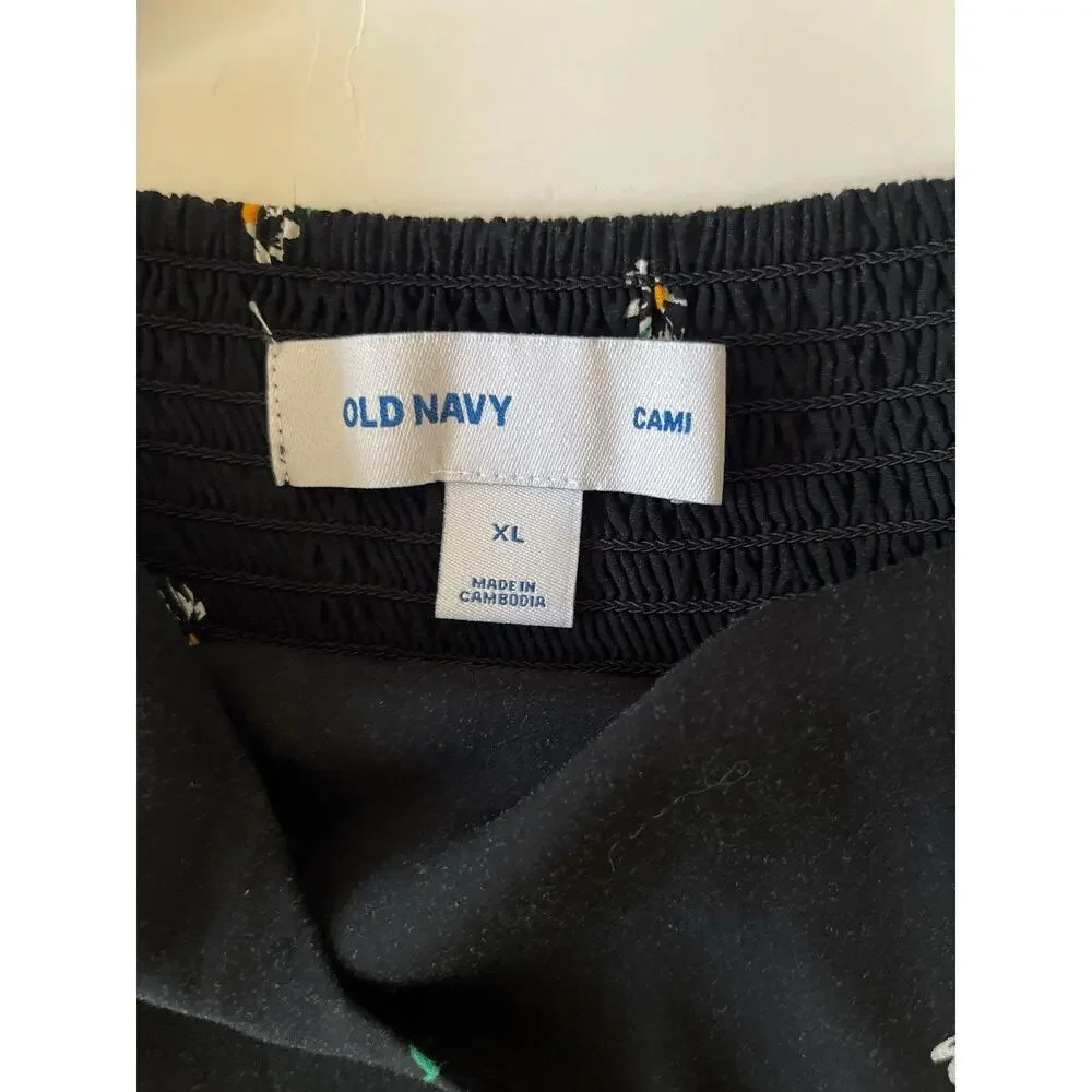 Old Navy Cami Midi Dress XL Black Daisy Print Ruffled Smocked Lightweight - Picture 3 of 10